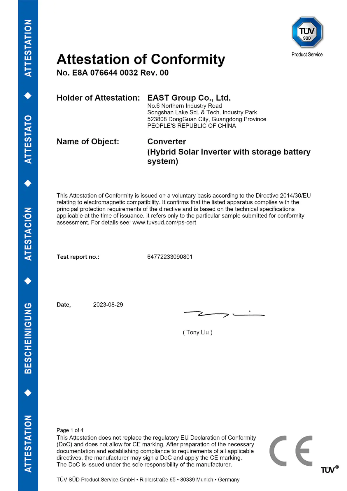 ESS EMC证书 64.772.23.30908.01 CERT_E8A.pdf - Page 1 of 4