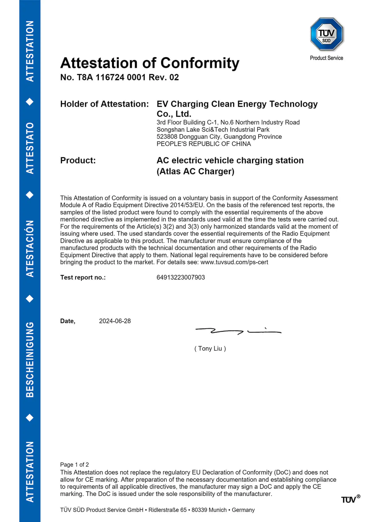 No. T8A 116724 0001 Rev. 02_CERT.pdf - Page 1 of 2